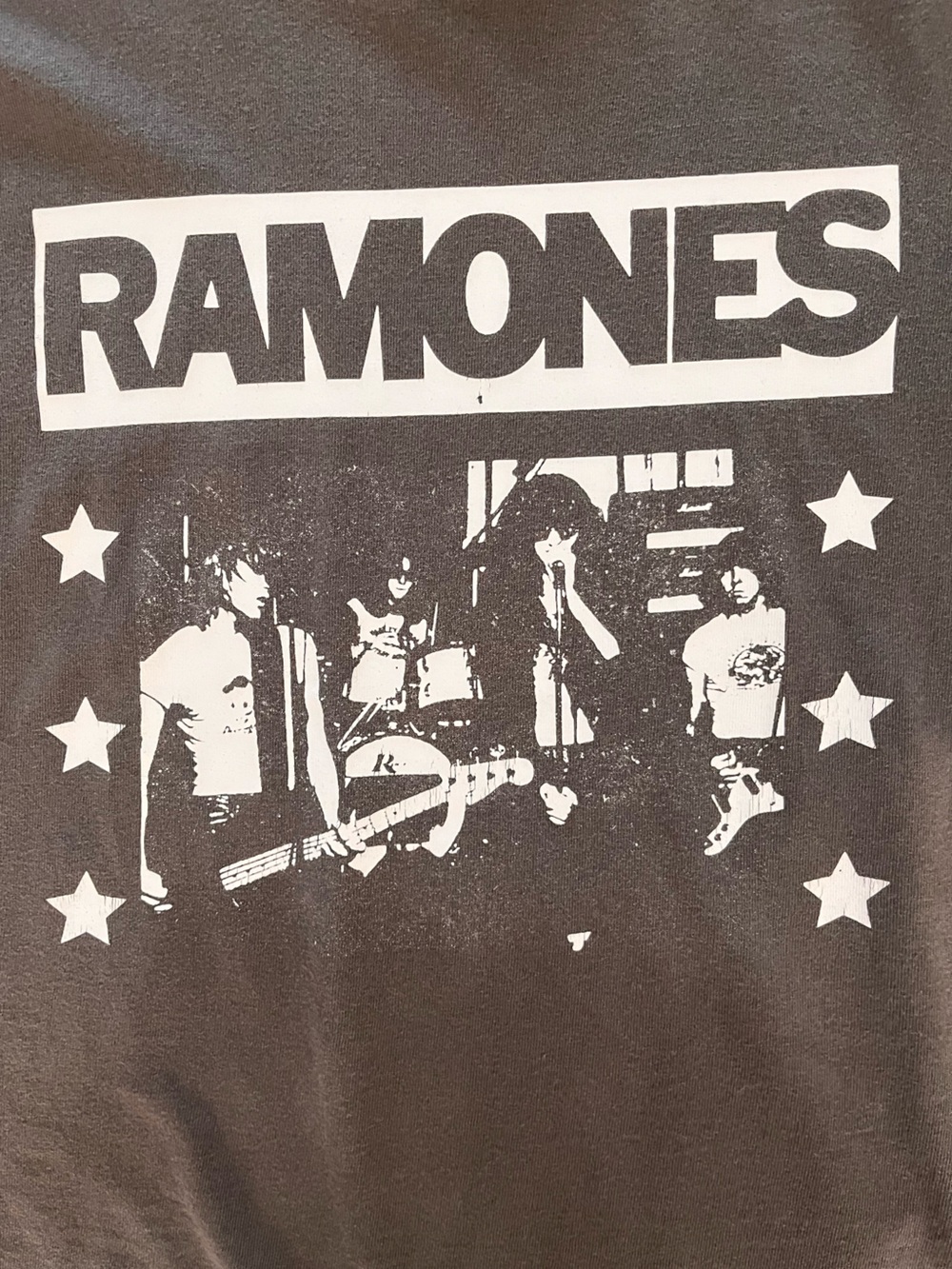 Ramones Cropped Graphic Band Tee in Gray and White